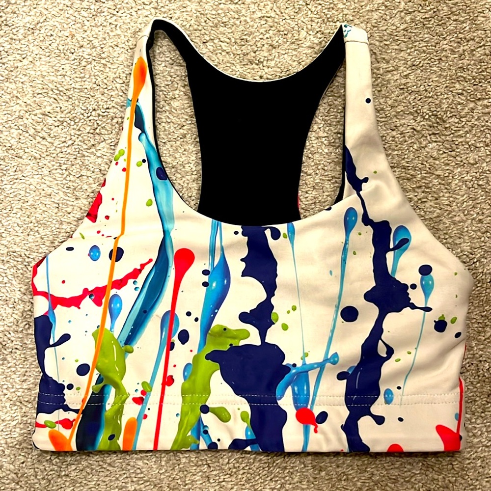 NWOT “TEREZ” sports bra size XS…super durable, thick and colorful splash-paint 🫟